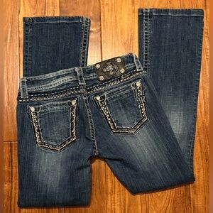 Miss Me Dark Blue Boot Cut Jeans with Embellished Pockets